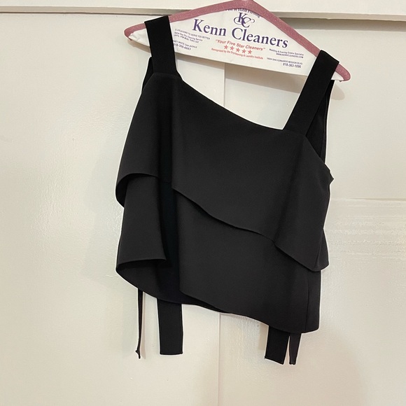 Amanda Uprichard Tie Strap Shoulder Tiered Ruffle Tank Black S - Picture 3 of 5